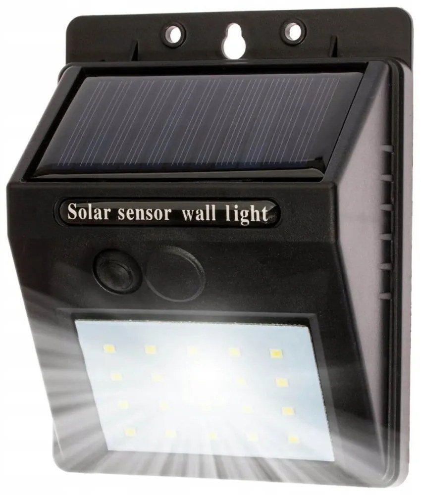 Solárne LED reflektory 3W 5500-6000K Studené IP65 Čierny senzor súmraku