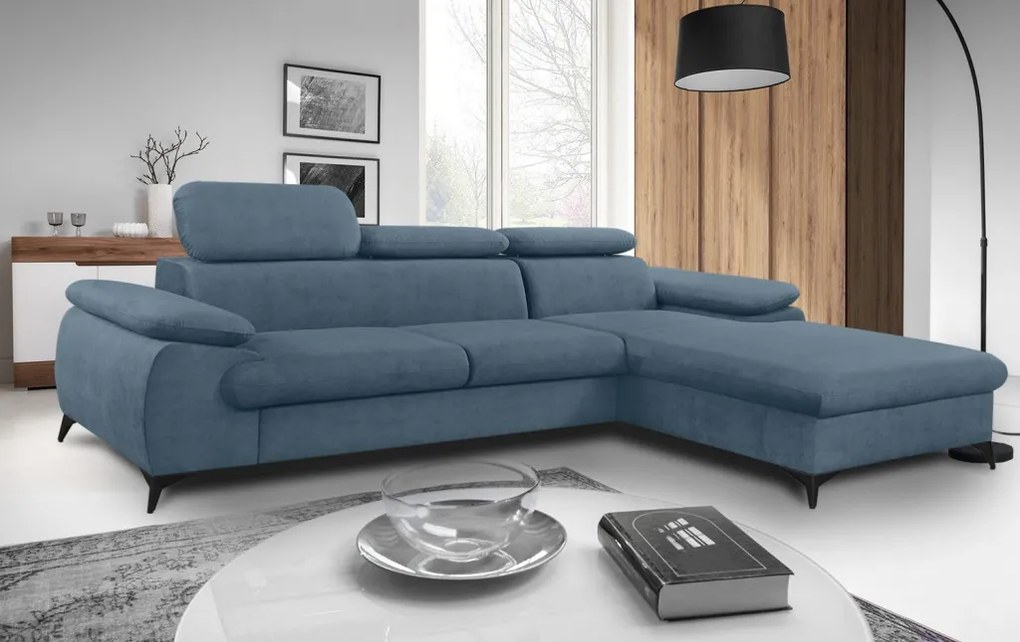 Rohová sedacia súprava Scala, denimovo modrá látka, pravý roh