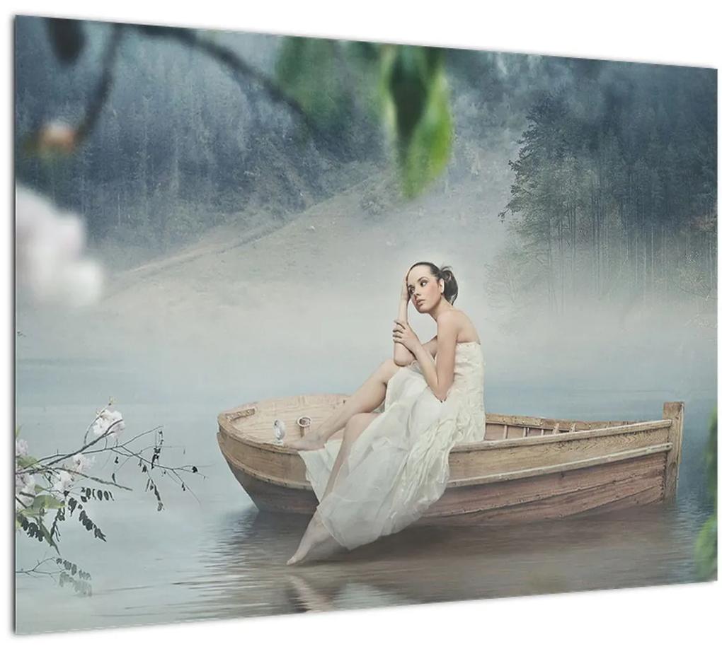 Obraz - Žena na loďke (70x50 cm)