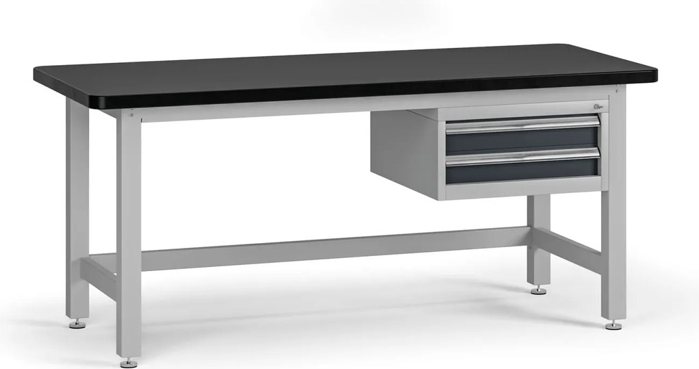 Pracovný stôl do dielne G4 so závesným boxom na náradie, MDF + PVC doska, 2 zásuvky, 1800 x 750 x 800 mm, grafit