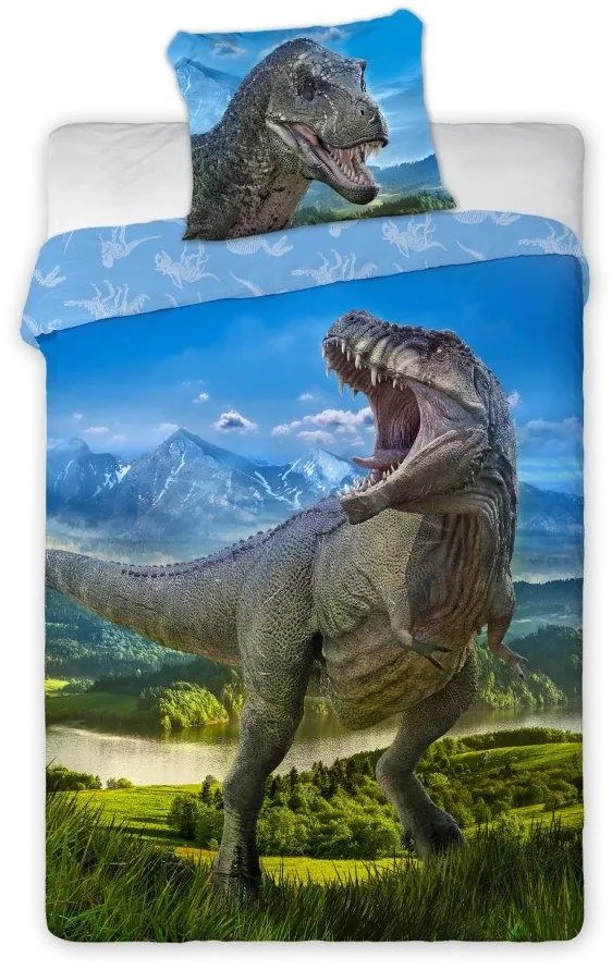 BAVLNENÉ OBLIEČKY 140x200 + 70x90 DINOSAURUS T-REX 001