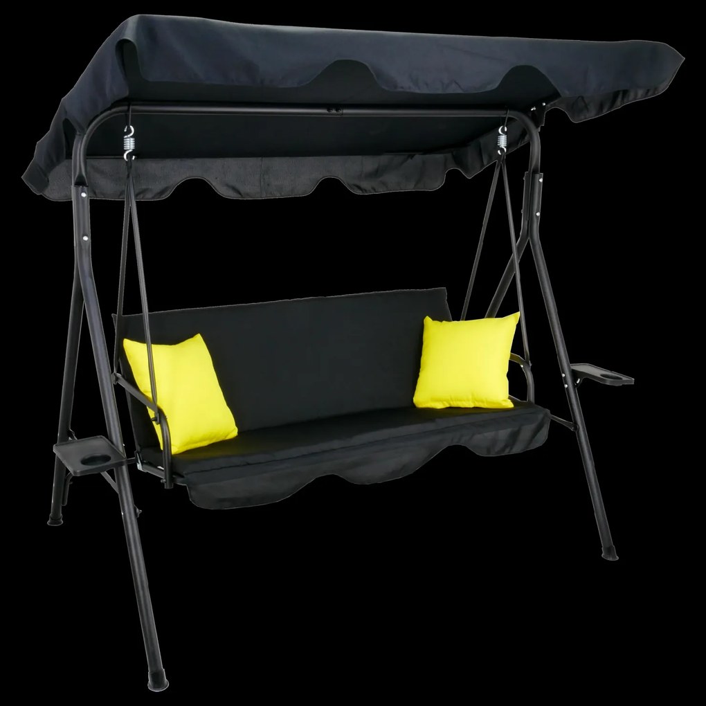 Garden Line ZÁHRADNÁ HOJDAČKA TYPU A 170 x 118 x 153 cm ČIERNA S ŽLTÝM SEDADLOM A DRŽIAKMI NA POHÁRE