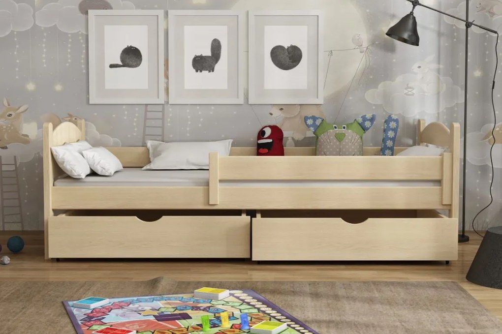 Detská posteľ z masívu borovice ELENA so šuplíkmi - 200x90 cm - PRÍRODNÁ BOROVICA