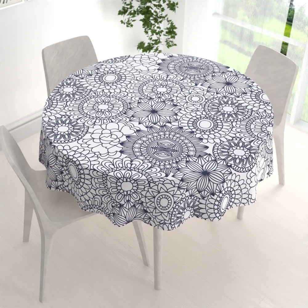 Biante Bavlnený okrúhly obrus Sandra SA-274 Tmavo modré mandaly na bielom Ø 120 cm