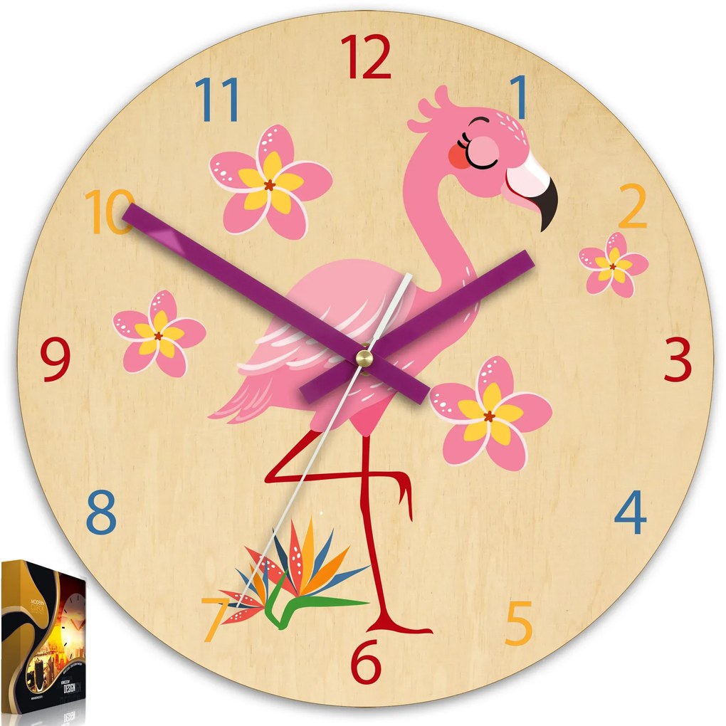 Dětské nástěnné hodiny Ami Plameňák 30 cm vícebarevné