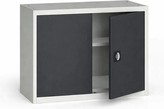 Plechová policová skriňa na náradie KOVONA, 800 x 1200 x 400 mm, 1 polica, sivá/tmavo sivá