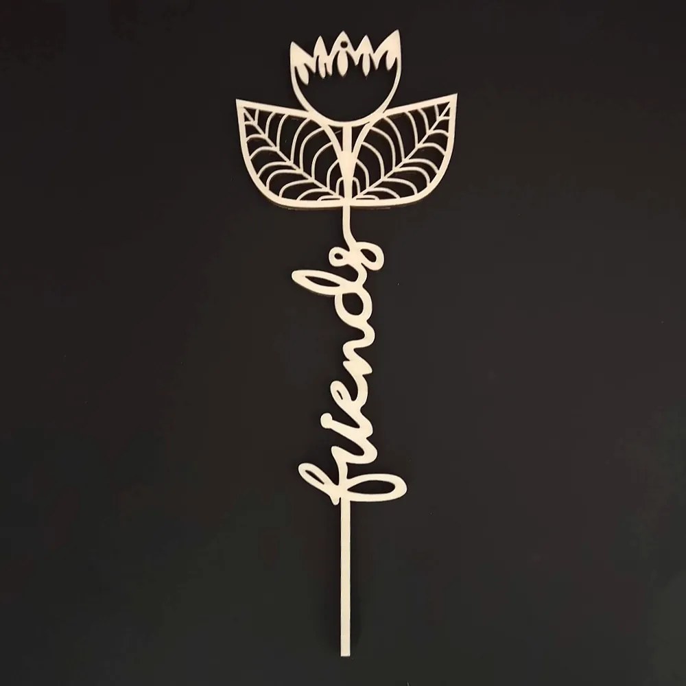 AMADEA Drevený zápich kvetina - Friends, dĺžka 28 cm