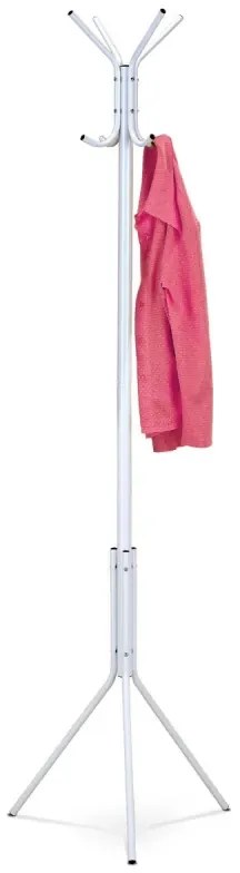 Věšák stojanový, výška 174 cm, kovová konstrukce, bílý matný lak, nosnost 6 kg