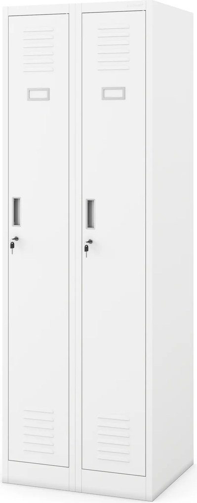 Kovová šatňová štvormodulová skriňa na sokli s policou KACPER II, 600 x 1800 x 500 mm, biela