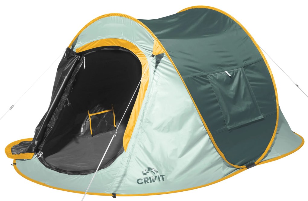 Samorozkladací kempingový stan pre 2 osoby (zelená/žltá) (100389319)