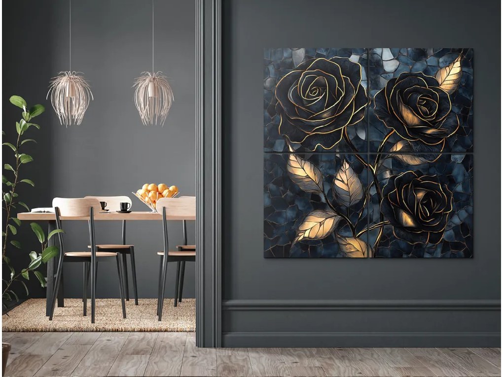 drevko | Štvordielny obraz Zlatá trojruža 100 x 100 cm