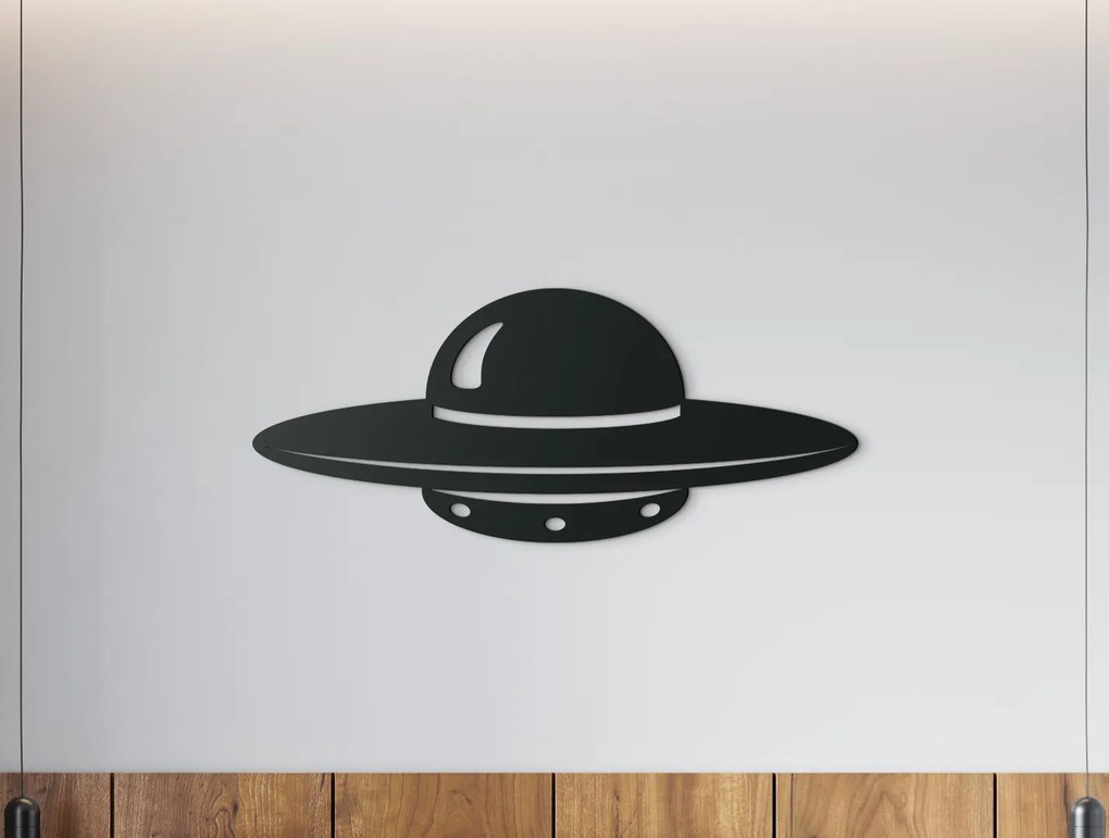 drevko Drevená nálepka na stenu UFO Rozmer obrazu: 18,5 x 44,5 cm, Farba dekorácie: Čierna