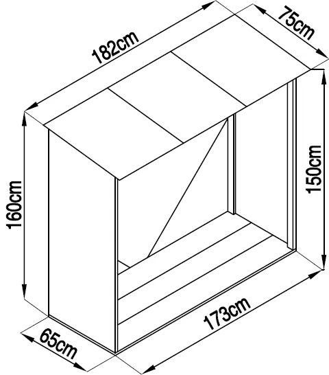 WC-A kovový drevník 182 x 75 x 160 cm