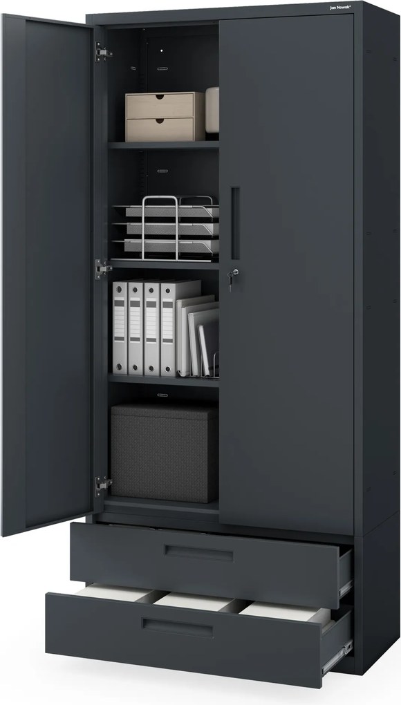 Modulárna kovová multifunkčná skriňa s dvoma zásuvkami antracitová MEGAN 1950 x 900 x 400 mm