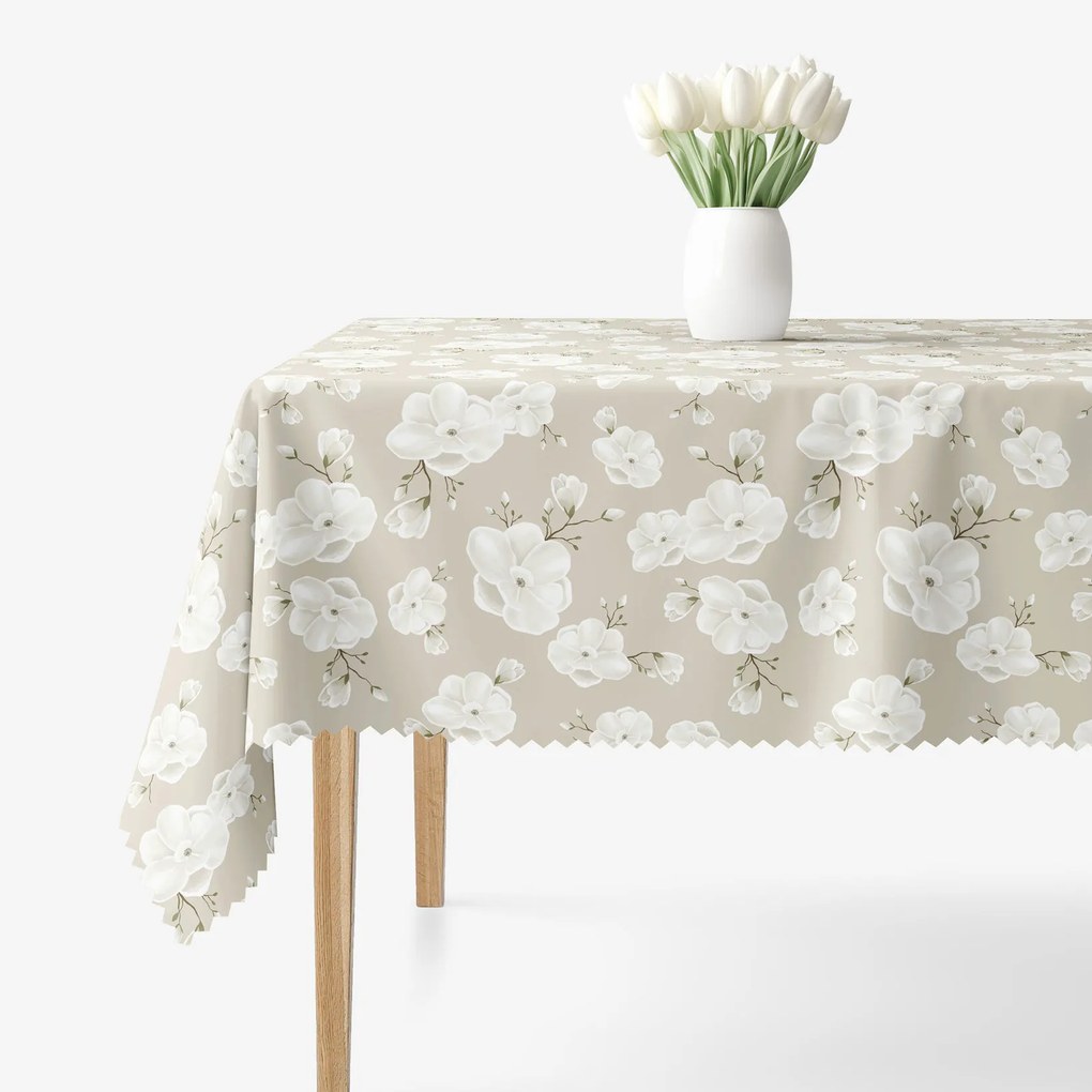 Goldea hranatý teflónový obrus - biele kvety 120 x 160 cm