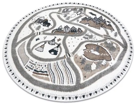 Okrúhly koberec FUN Land pre deti, dedina, ulice - krém Veľkosť: kruh 100 cm