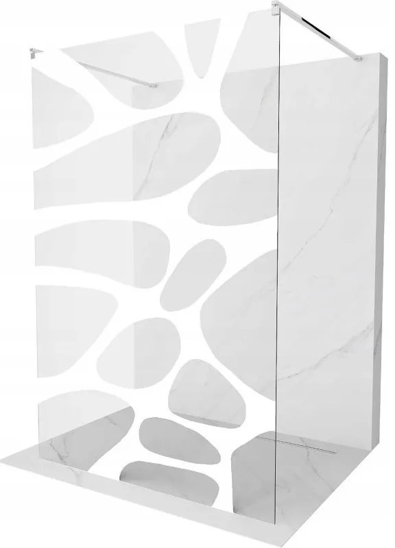 Mexen Kioto, priechodná sprchová zástena 120 x 200 cm, 8mm sklo číre/biely vzor, 2x chrómová stabilizačná rozpera, 800-120-002-01-97