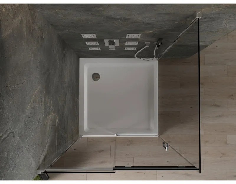 Mexen Omega, sprchový kút s posuvnými dverami 100 (dvere) x 100 (stena) cm, 8mm šedé sklo, chrómový profil + slim sprchová vanička biela + chrómový sifón, 825-100-100-01-40-4010