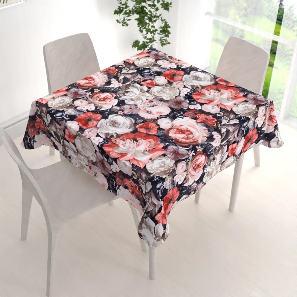 Biante Zamatový štvorcový obrus Tamara TMR-018 Červené kvety 80x80 cm