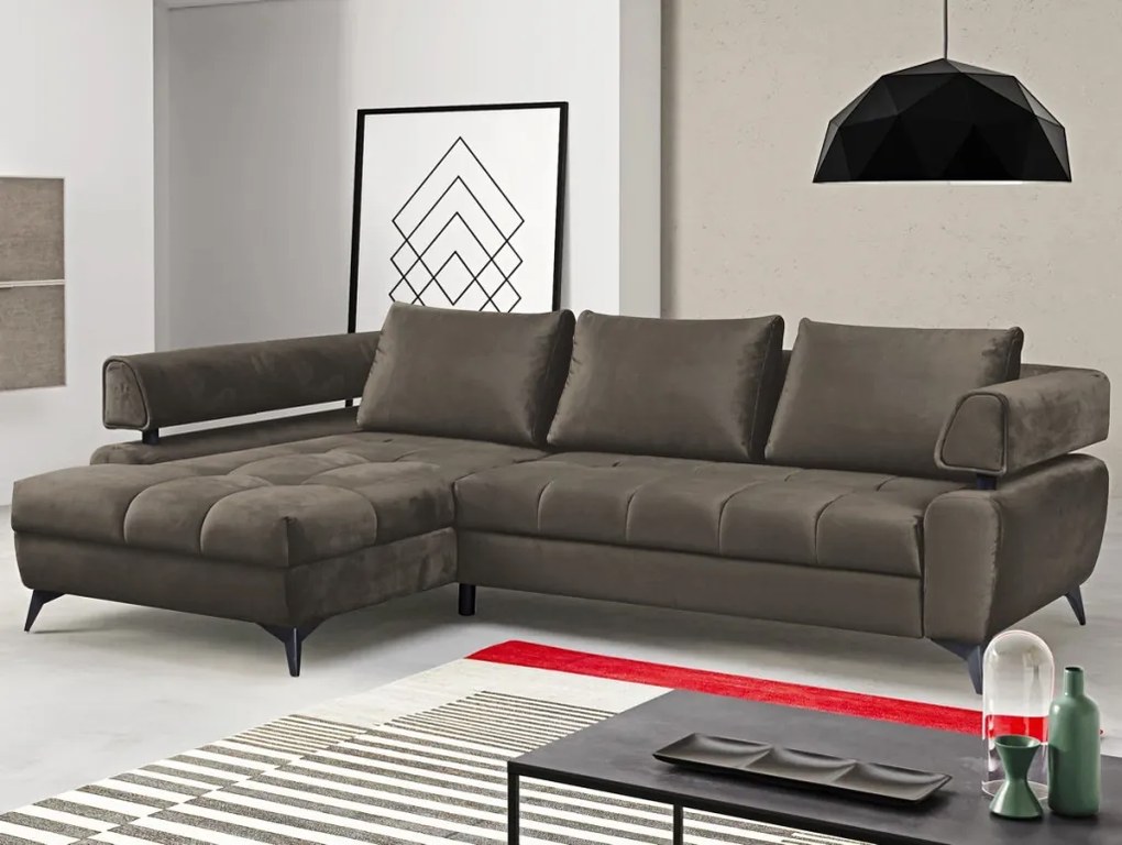 Rohová sedacia súprava Paris, blatistá hnedá látka, ľavý roh