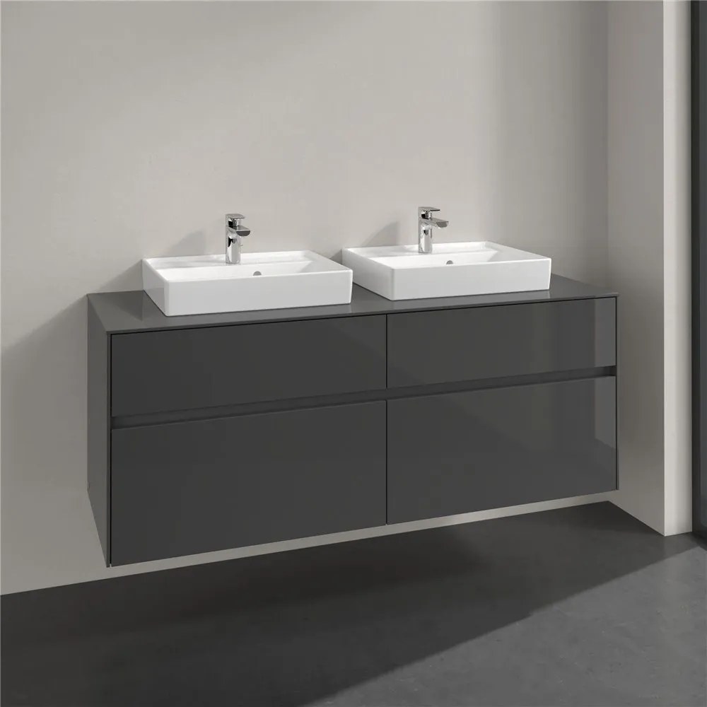 VILLEROY &amp; BOCH Collaro závesná skrinka pod dve umývadlá na dosku, 4 zásuvky, 1400 x 500 x 548 mm, Glossy Grey, C07600FP