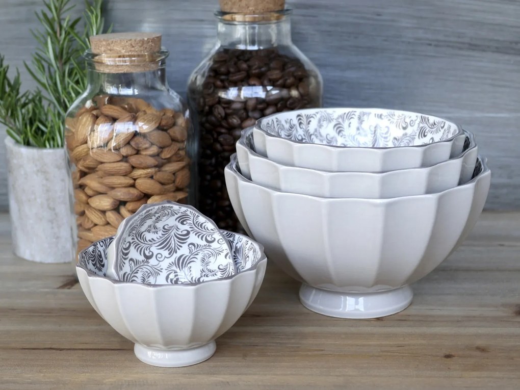 Set 5ks zelená porcelánová miska s ornamentmi vo vnútri prúžkom Arés - Ø15*9 cm