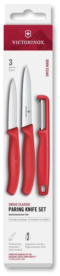 Victorinox - Sada kuchynských nožov so škrabkou SWISS CLASSIC 3 ks červená