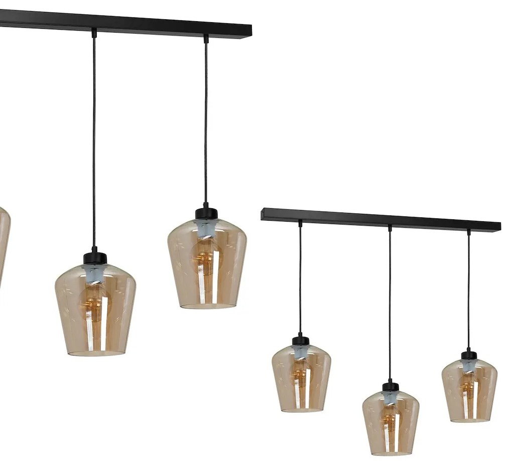 Závesné svietidlo Santiago, 3x jantárové sklenené tienidlo, b