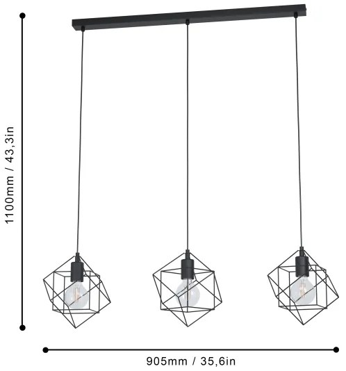 Eglo 43361 - Luster na lanku STRAITON 3xE27/60W/230V
