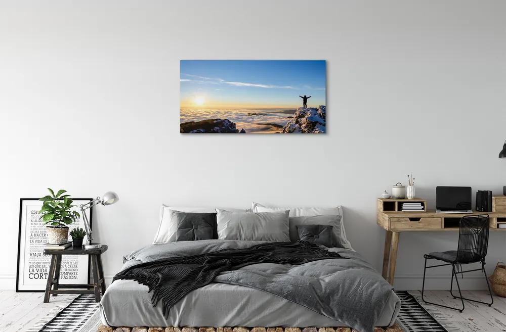 Obraz canvas Mountain muž mraky východ 125x50 cm