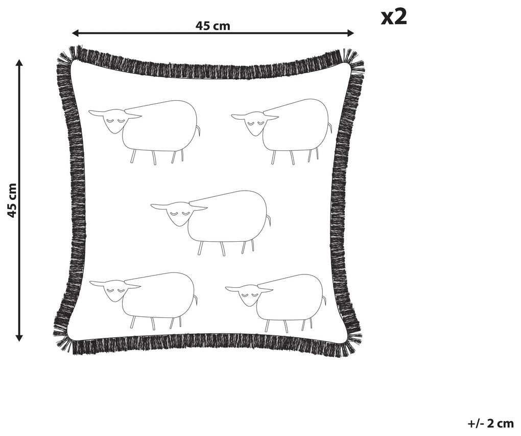 Sada 2 vankúšov so vzorom a strapcami 45 x 45 cm béžová BANNU Beliani