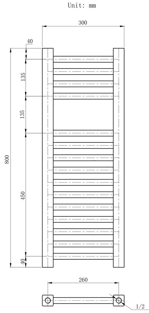 Erga Proper, vykurovacie teleso 800x300 mm, 314W, biela, ERG-LAV-PROP-8030-WH