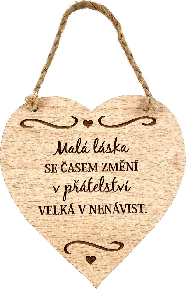 AMADEA Drevené srdce s textom Malá láska sa časom...., masívne drevo, 16 x 15 cm