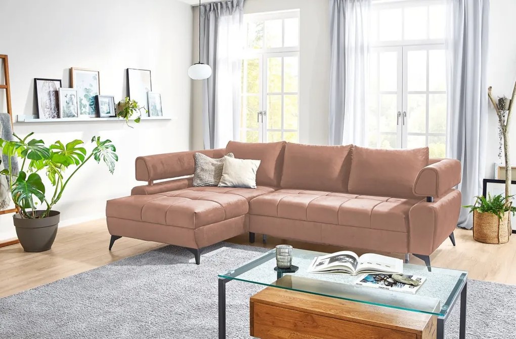 Rohová sedacia súprava Paris, lososová látka, ľavý roh