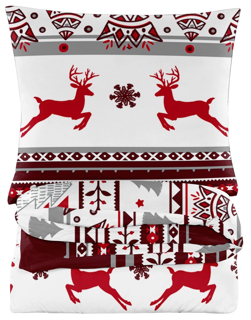 Obliečky z mikrovlákna JELEŇ A VLOČKA červené