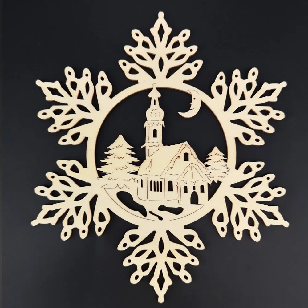 AMADEA Drevená ozdoba vločka s kostolom 20 cm