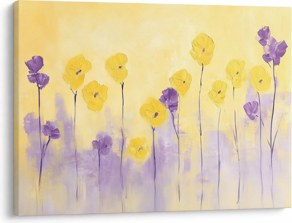 Obraz - Fialové a žlté kvietky (70x50 cm)