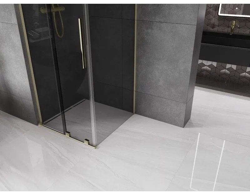 Mexen Velar L, sprchový kút s posuvnými dverami 100 x 100 cm, 8mm šedé sklo, zlatá lesklá, 871-100-100-43-50