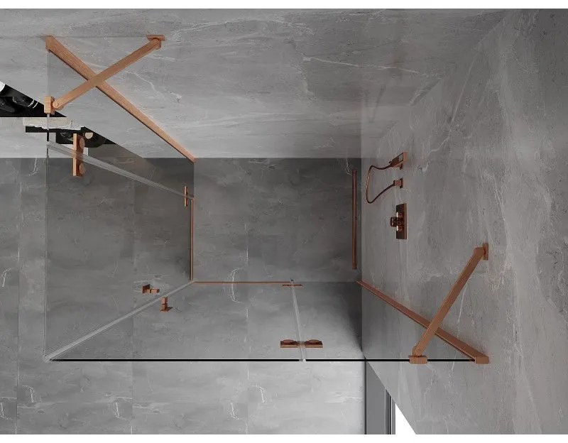 Mexen Mist-H Duo, 2-krídlový výklopný sprchový kút 100 x 105 cm, číre sklo, medený matný profil, 8A5-100L-105P-65-00