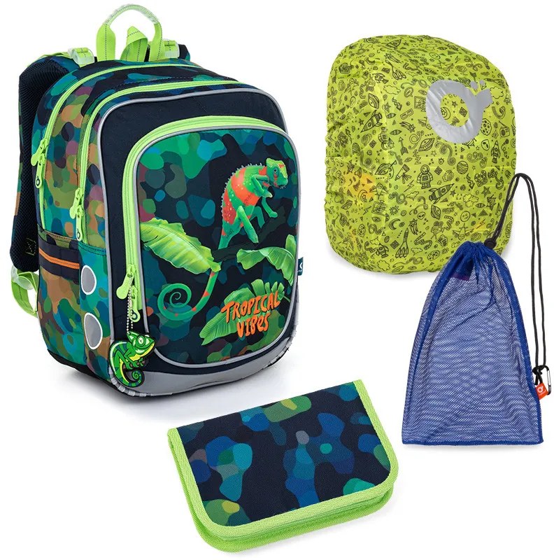 Veľká školská súprava Topgal ENDY 22055 B - batoh + peračník + vrecko na prezuvky + pláštenka na batoh