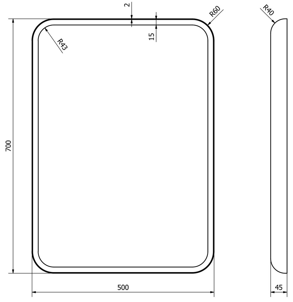 Sapho, FLOAT LED podsvietené zaoblené zrkadlo v ráme 500x700mm, biela, 22571