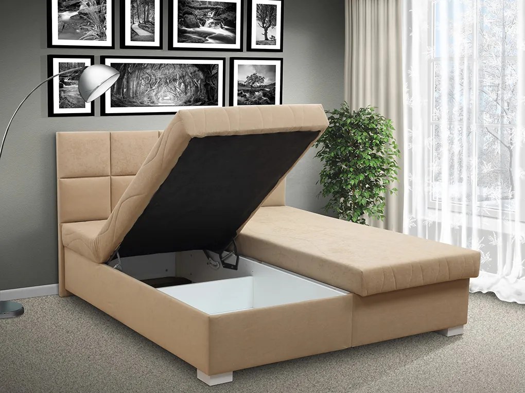 Čalúnená posteľ s úložným priestorom Morava 180 peľasť / farba: PEVNÁ / Alova černá, peľasť / matrac: HR PENA