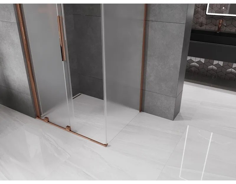 Mexen Velar, sprchový kút s posuvnými dverami 120 x 90 cm, 8mm sklo námraza, ružové zlato, 871-120-090-31-55