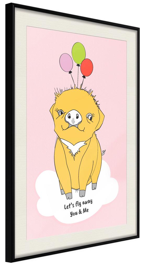 Artgeist Plagát - Soaring Pig [Poster] Veľkosť: 40x60, Verzia: Zlatý rám