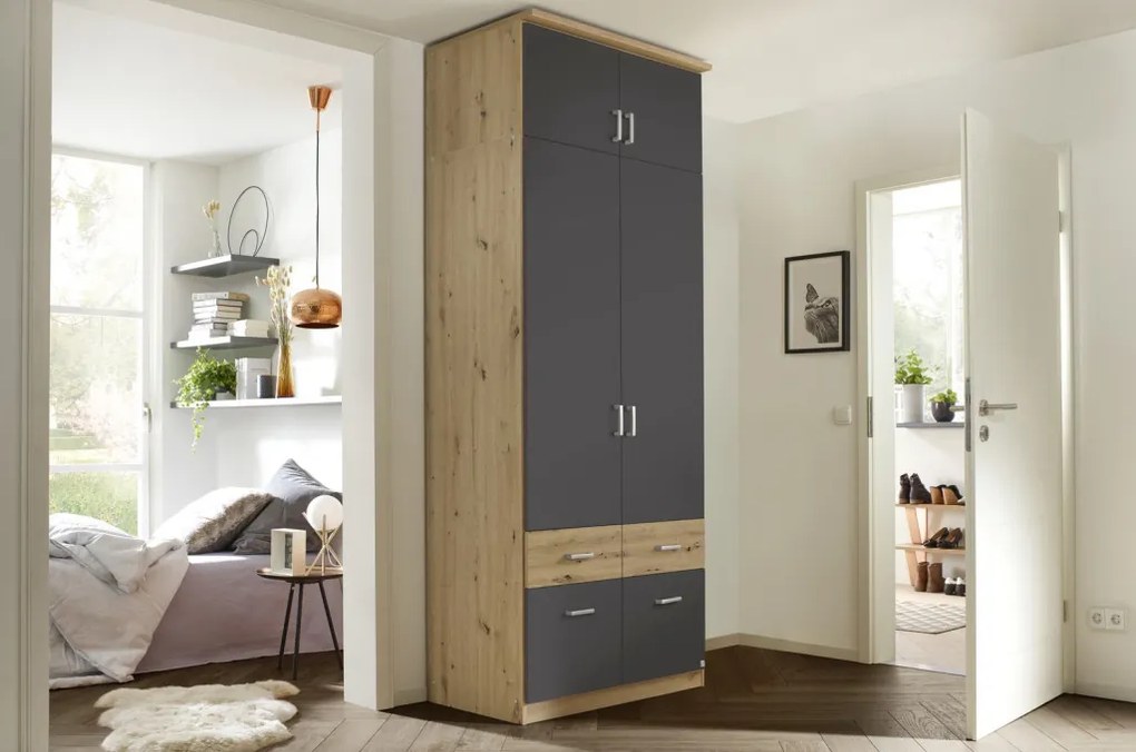 Šatníková skriňa Bremen, 91 cm, dub artisan/tmavo šedá
