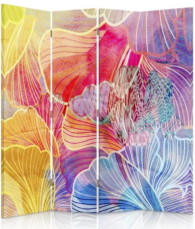 CARO Paraván - Petals Abstraction | štvordielny | obojstranný 145x180 cm
