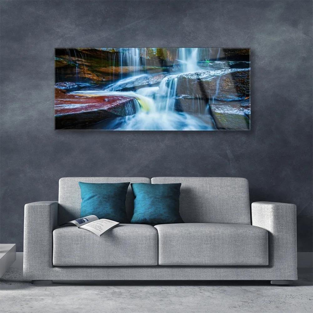 Obraz plexi Skaly vodopád rieka príroda 125x50 cm
