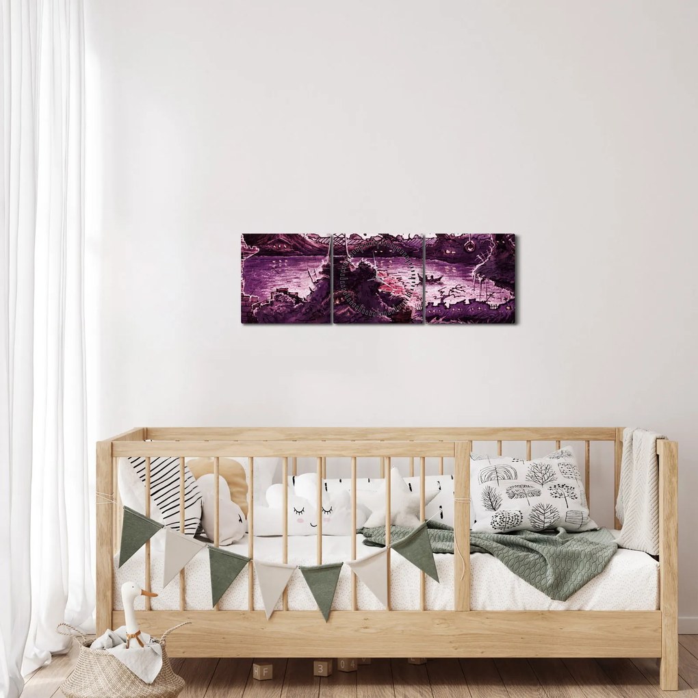 Obraz - Očarovaná dedina (s hodinami) (90x30 cm)