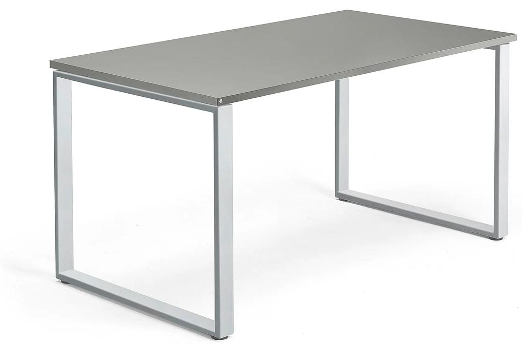 Kancelársky stôl QBUS, O-rám, 1400x800 mm, strieborná, svetlošedá