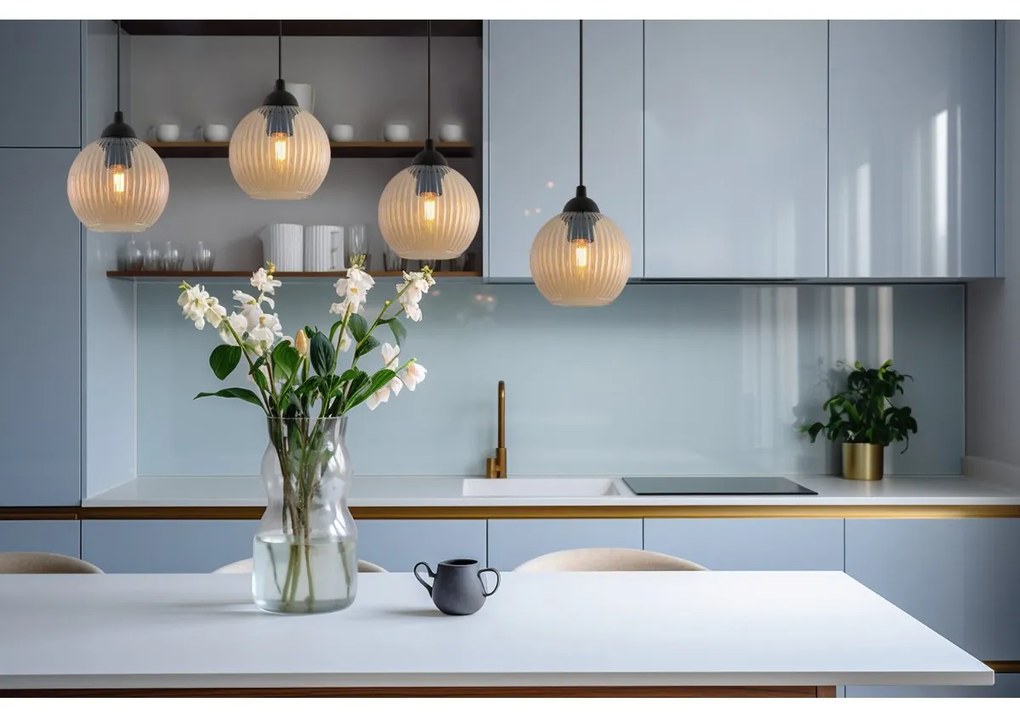 Závesné svietidlo Riffle Round, 4x medové sklenené tienidlo